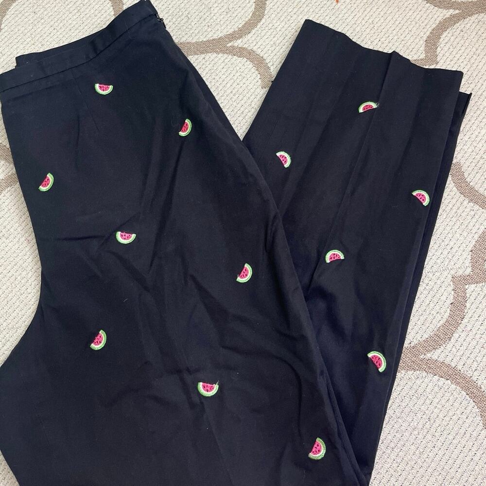 Brooks Brothers 346 Watermelon Embroidered Cotton Ankle Pants Lined Side Zip 10
